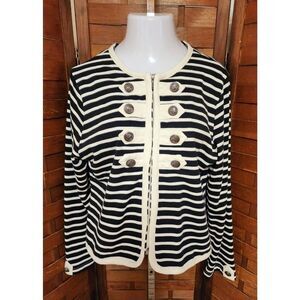 Clothes by REVUE Zipup Front Shirt Jacket Nautical Black Cream Stripes Size XL